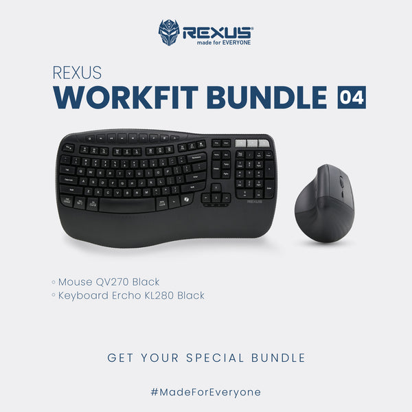 REXUS WORKFIT BUNDLE 04 - Office Gear Combo Keyboard + Mouse Wireless Ergonomic (KL280 + QV270)