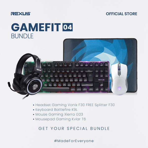 REXUS GAMEFIT BUNDLE 04 - Gaming Gear Combo 4in1 - Keyboard Mouse + Headset Gaming (F30+K9L+G23+T6)