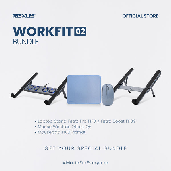 REXUS WORKFIT BUNDLE 02 - Portable Gear Combo - Laaptop Stand + Mouse Wireless & Mousepad (FP10+Q5+T100)