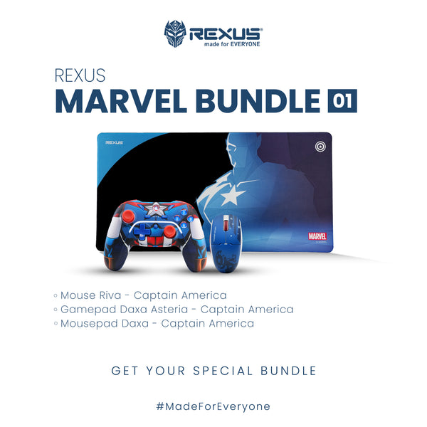 Rexus Marvel Bundle 01 - Gamepad Wireless + Mouse Gaming Wireless + Mousepad XL
