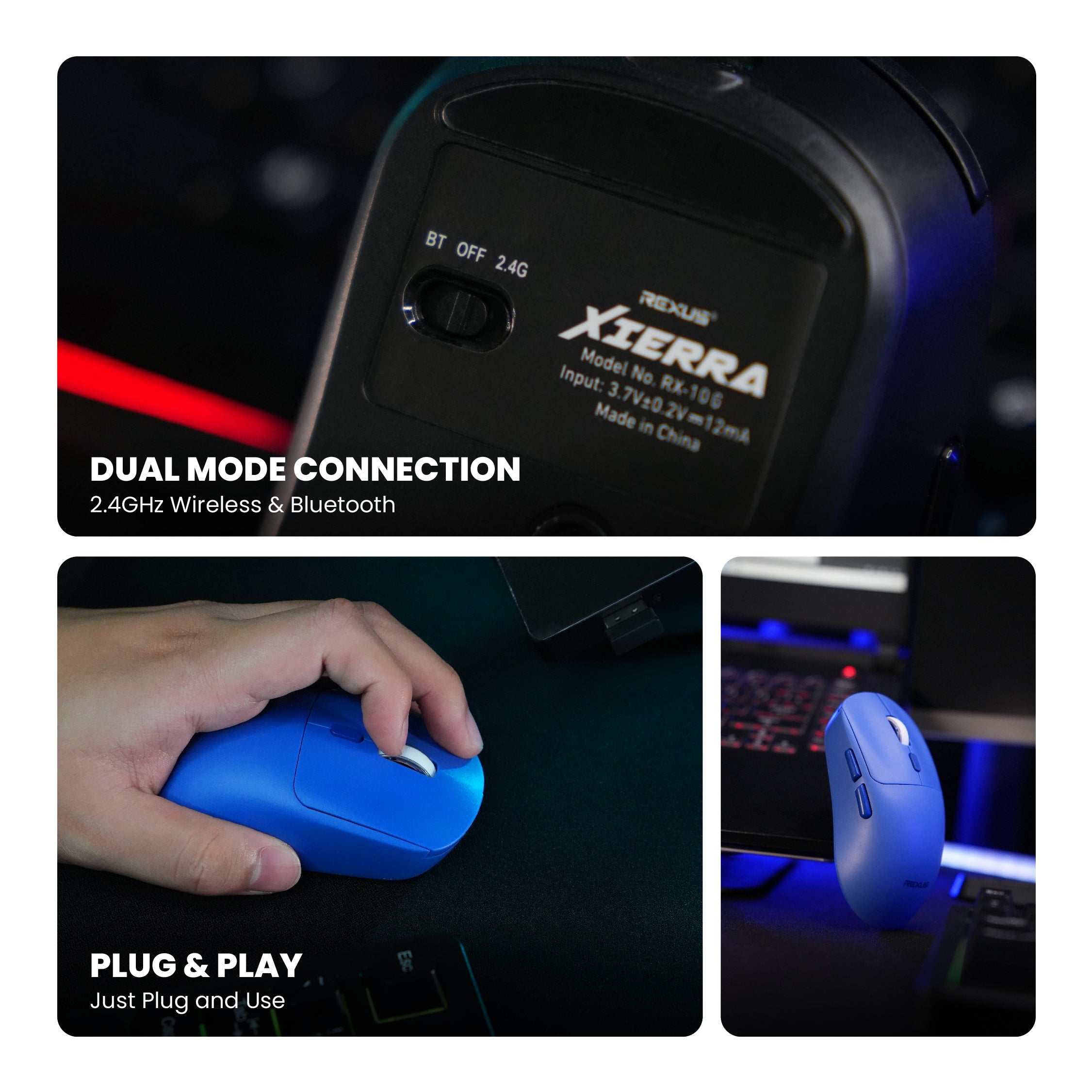 Rexus Xierra RX106 Mouse Gaming Wireless Up To 3200 DPI