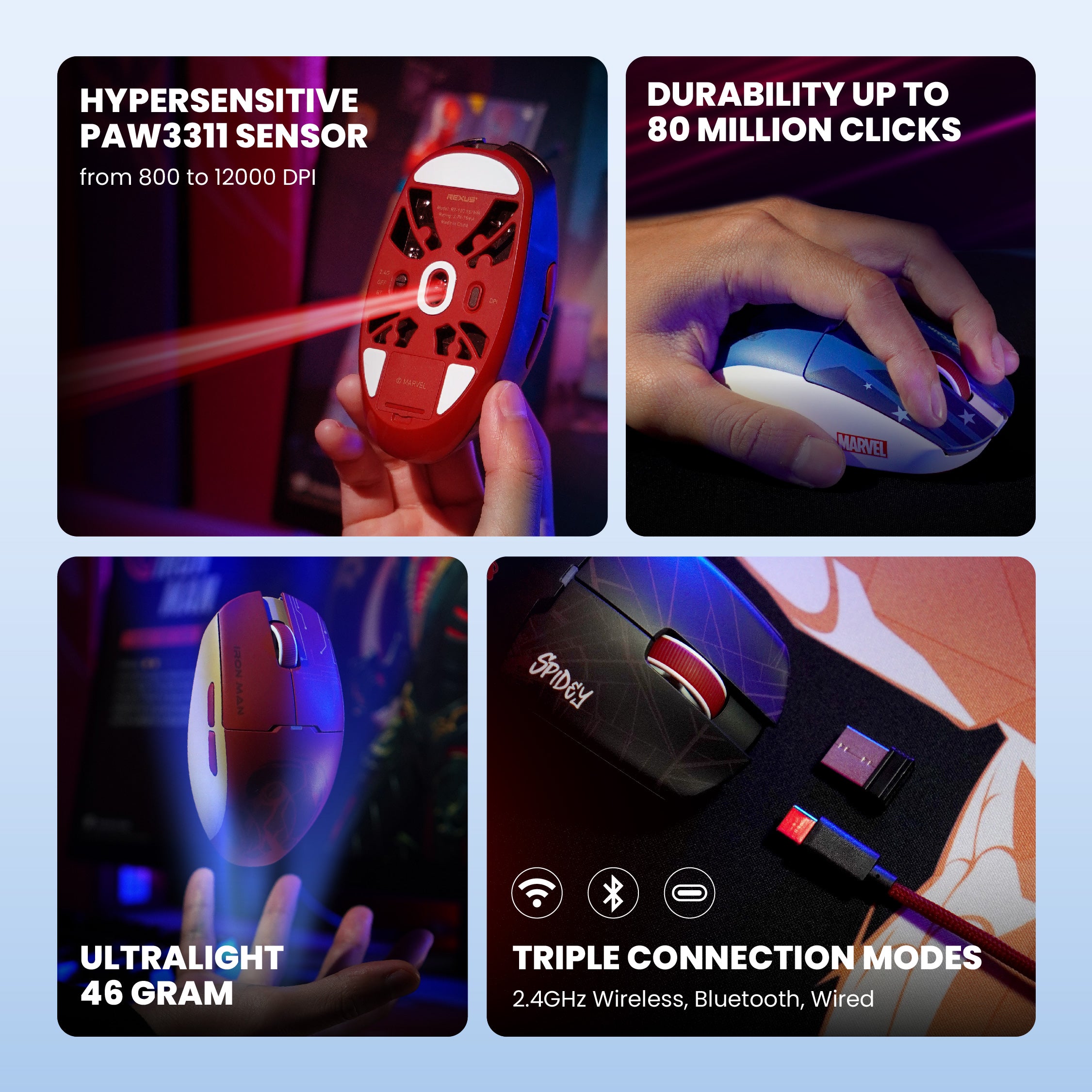 Rexus RIVA RX-120 Marvel Edition - Mouse Gaming Wireless Lightweight P