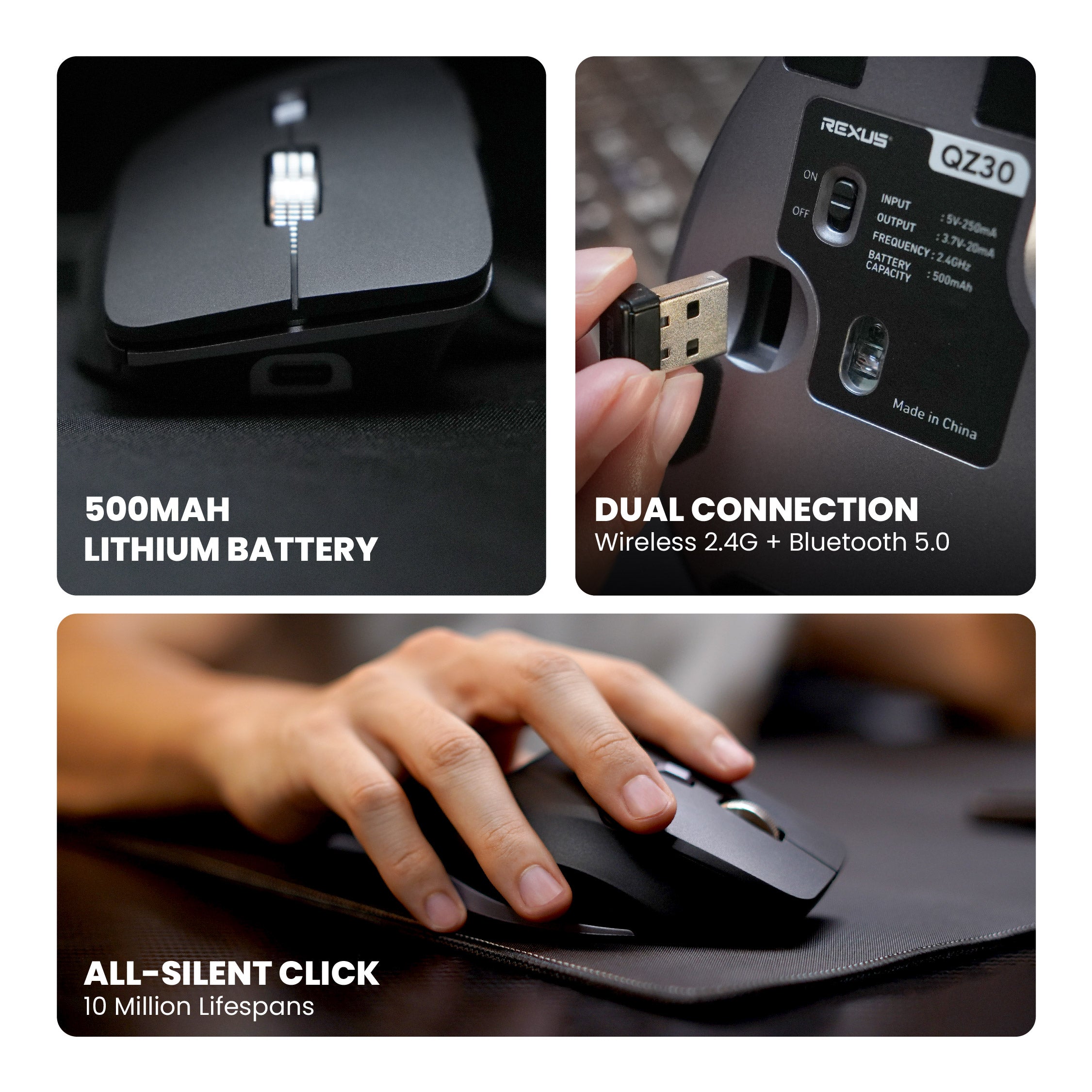 Rexus Flow QZ30 Mouse Office Wireless Ergonomic Silent Click - AeroSpi