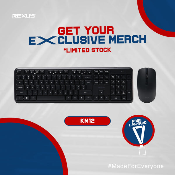 (FREE Lanyard Exclusive Merch) Rexus KM12 Combo Office 2in1 - Keyboard & Mouse Wireless Silent