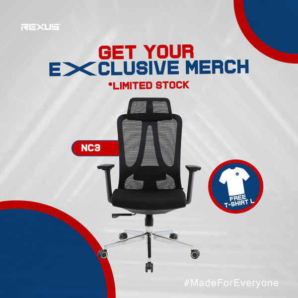 (FREE T-Shirt Exclusive Merch) Rexus Ergonomic Office Chair Kursi Kantor NC-3 / NC3